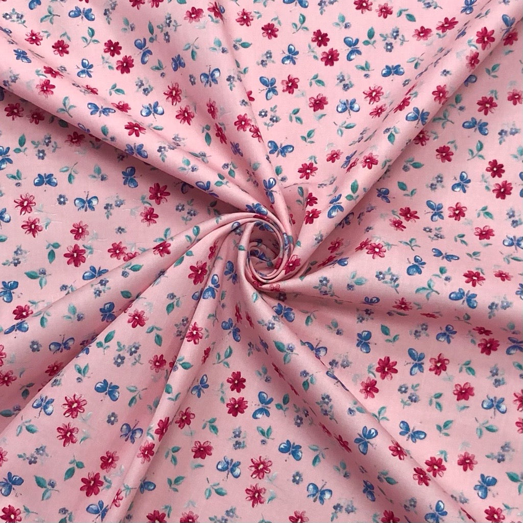 Butterfly Floral Rose &amp; Hubble Cotton Poplin Fabric