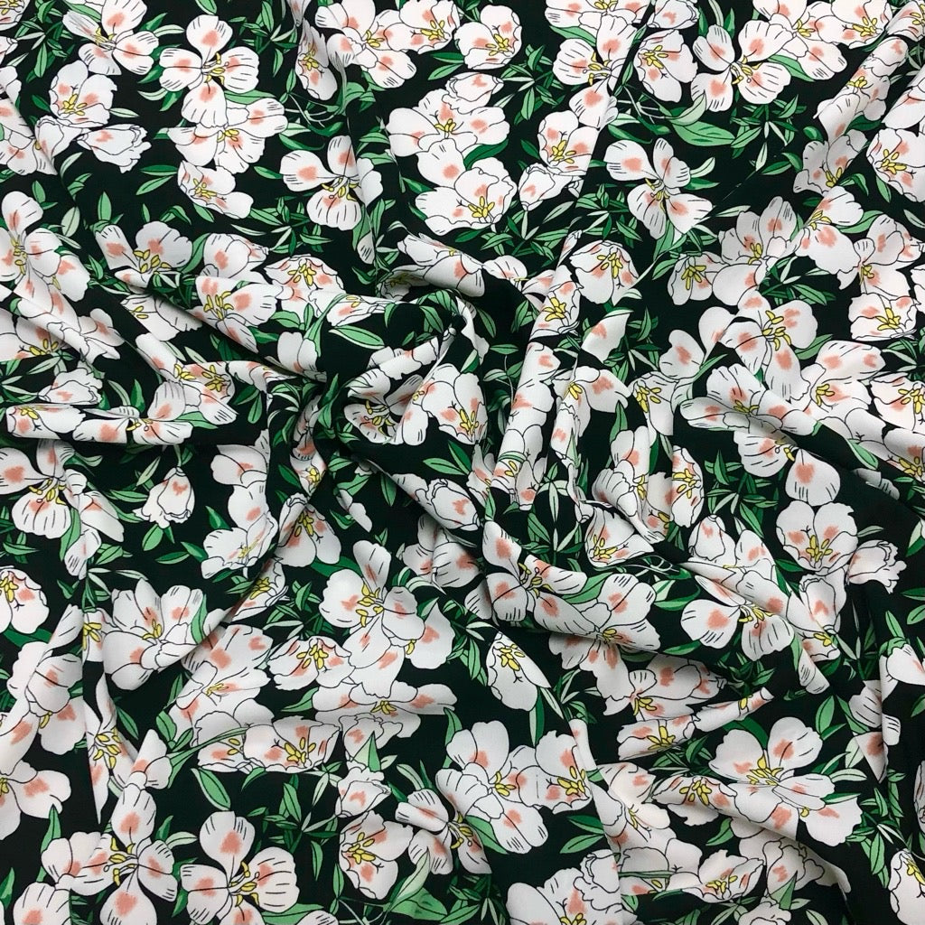 Blushing Cartoon Flowers Crepe Fabric