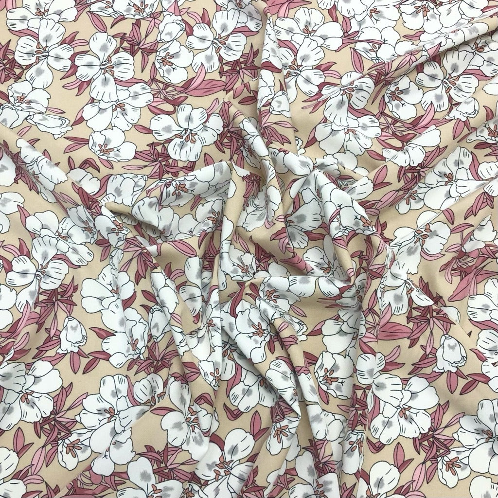 Blushing Cartoon Flowers Crepe Fabric