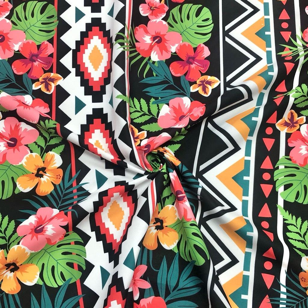 Tropical Geometric Floral Cotton-Touch Polyester Fabric - Pound Fabrics