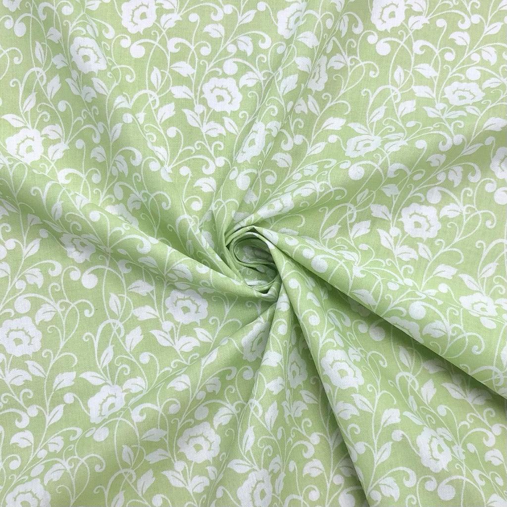 White Floral Vines Polycotton Fabric - Pound Fabrics