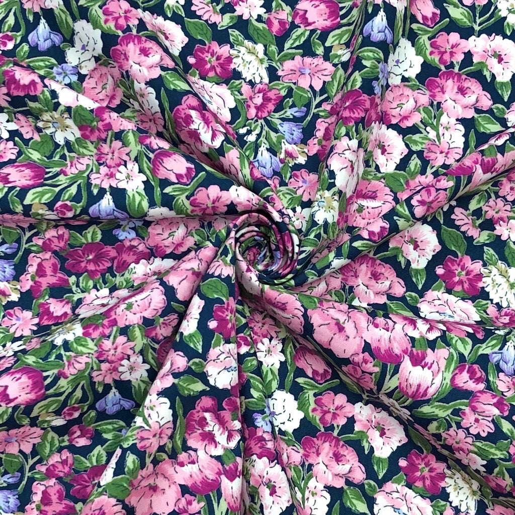 Pink and Purple Floral Rose &amp; Hubble Cotton Poplin Fabric