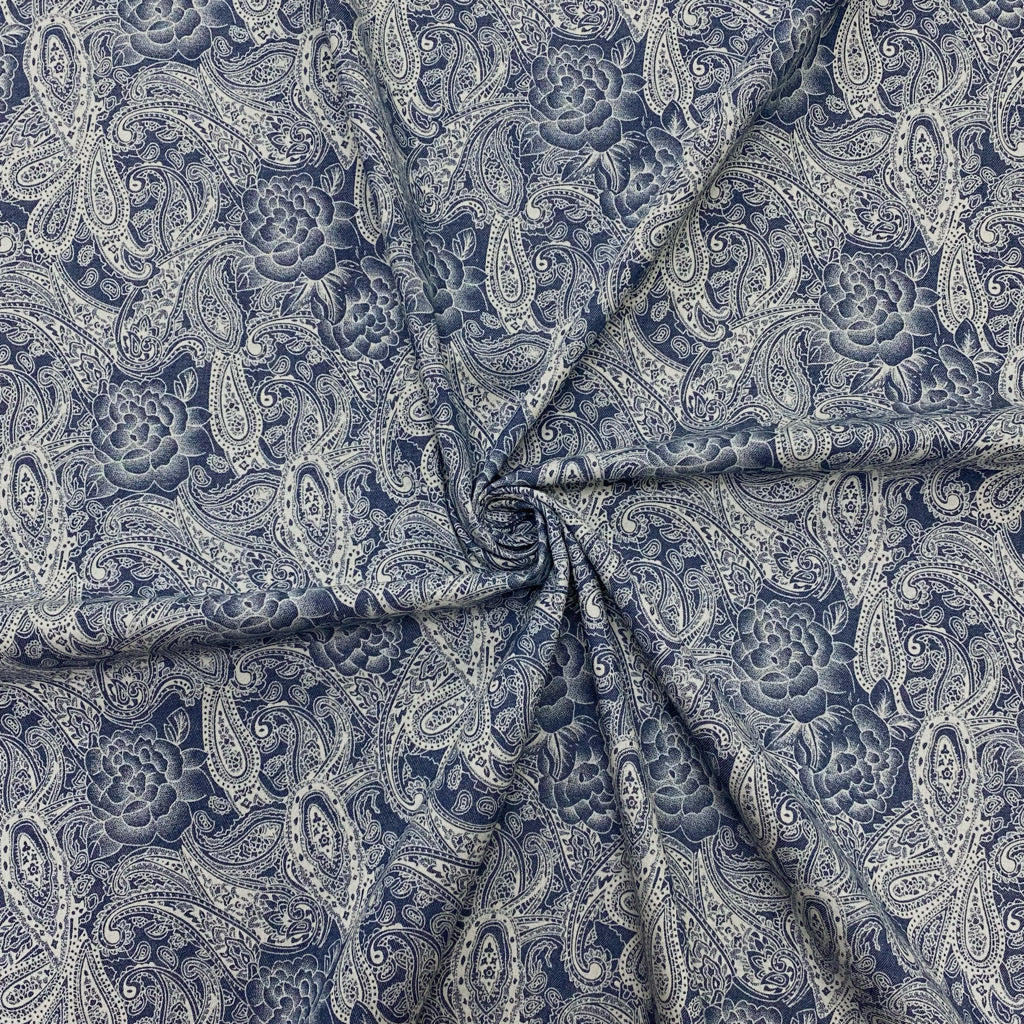 Paisley Floral Chambray Denim Fabric