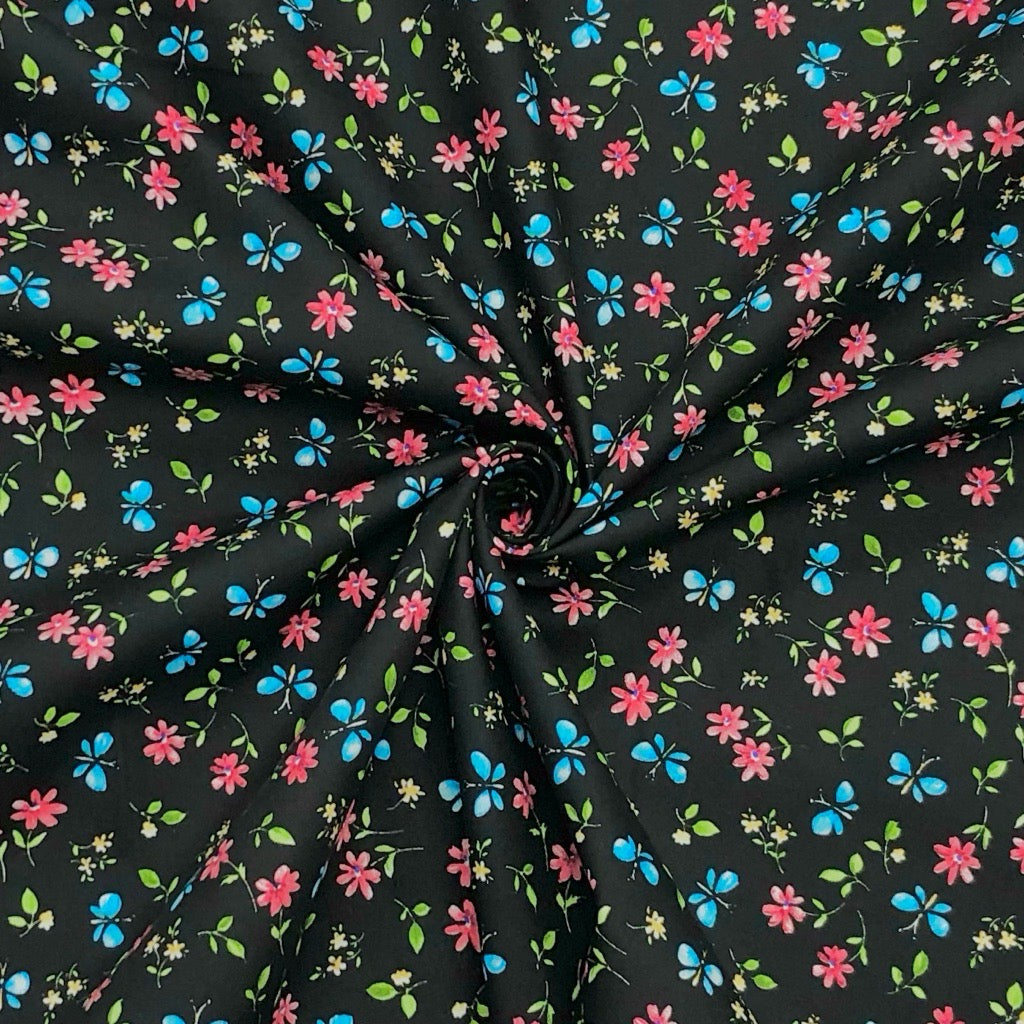 Butterfly Floral Rose &amp; Hubble Cotton Poplin Fabric