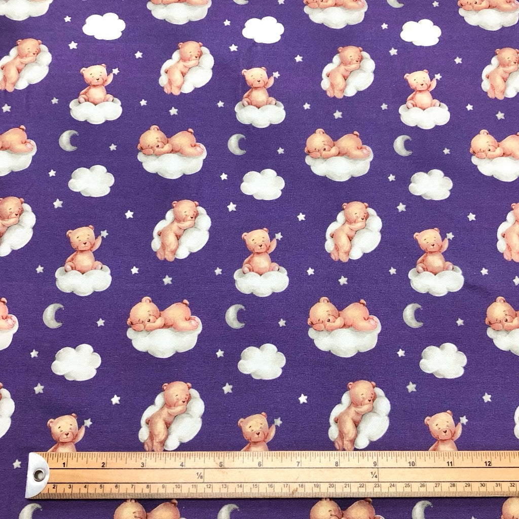 Teddy Bear and Clouds Digital French Terry Fabric