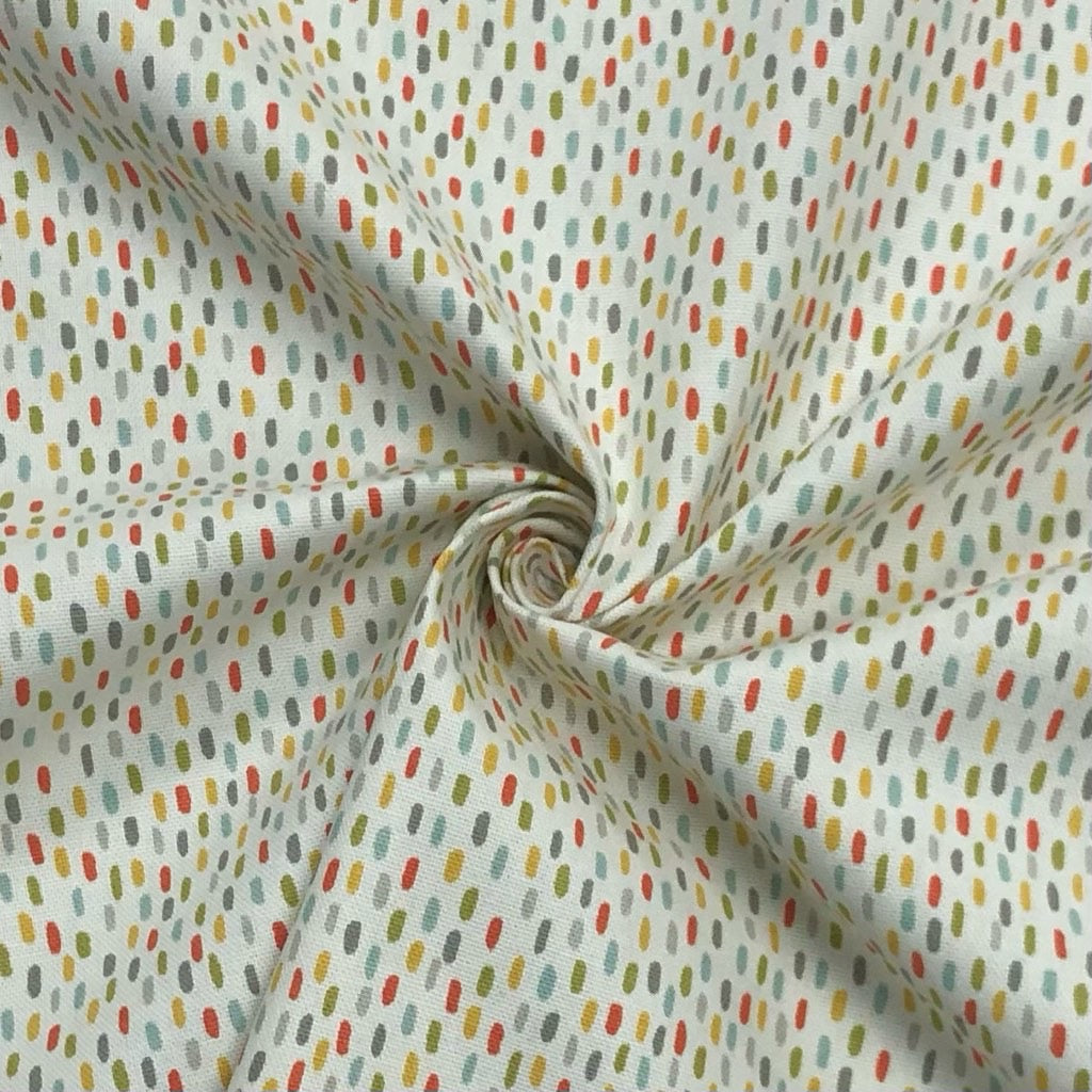 Multicoloured Dashes on White Cotton Canvas Fabric