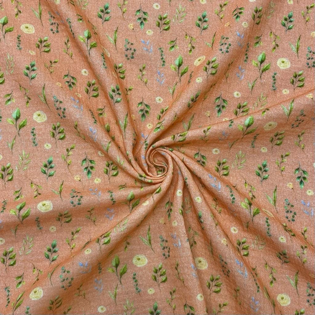 Small Leaves on Peach Double Gauze Fabric - Pound Fabrics