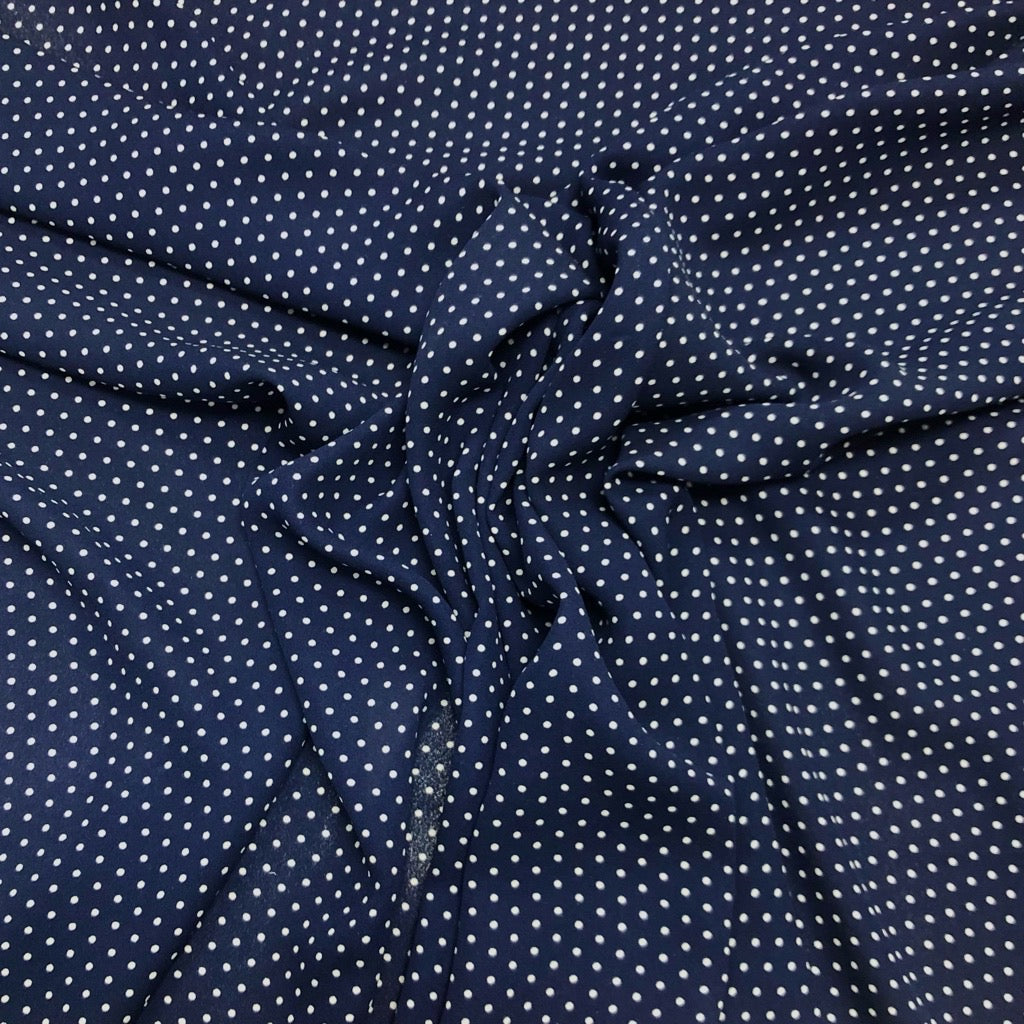 Small Polka Dots on Navy Georgette Fabric