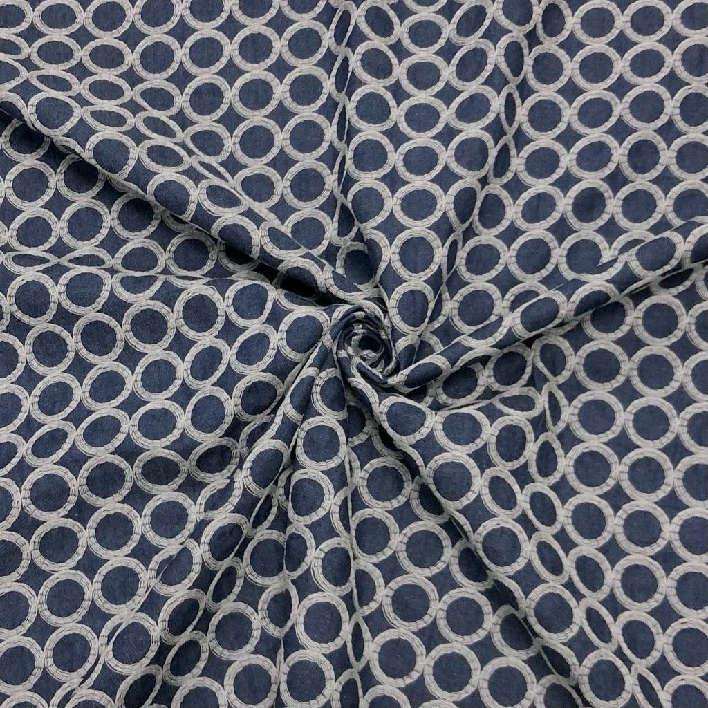 Embroidered Circles Denim Fabric - Pound Fabrics