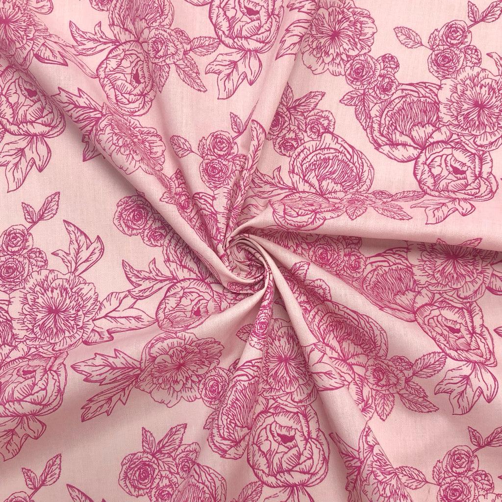 Roses and Peonies Polycotton Fabric - Pound Fabrics