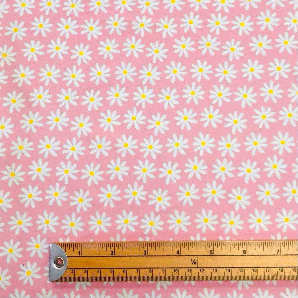 White Daisies on Pink Lycra Spandex - Pound Fabrics