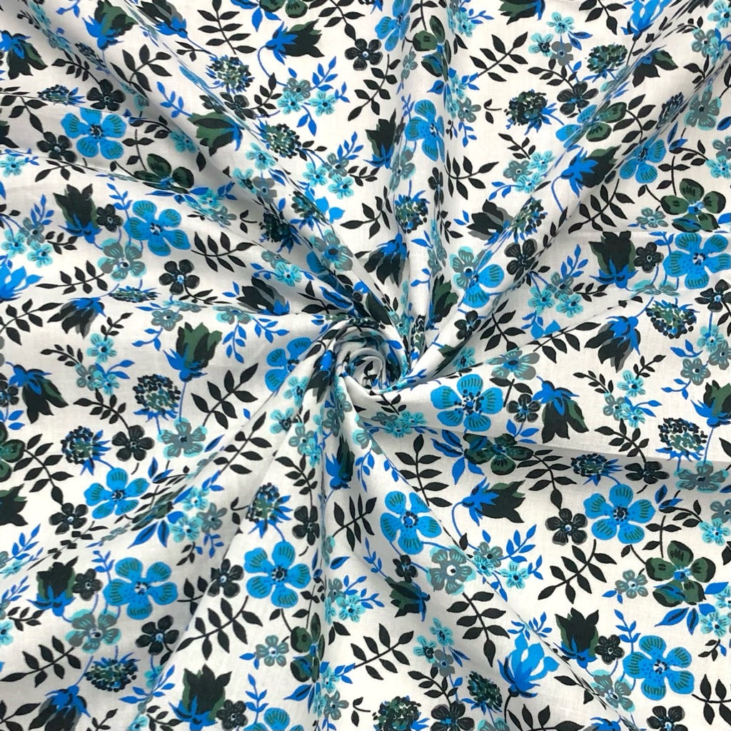 Delicate Flowers and Leaves Cotton Poplin Fabric