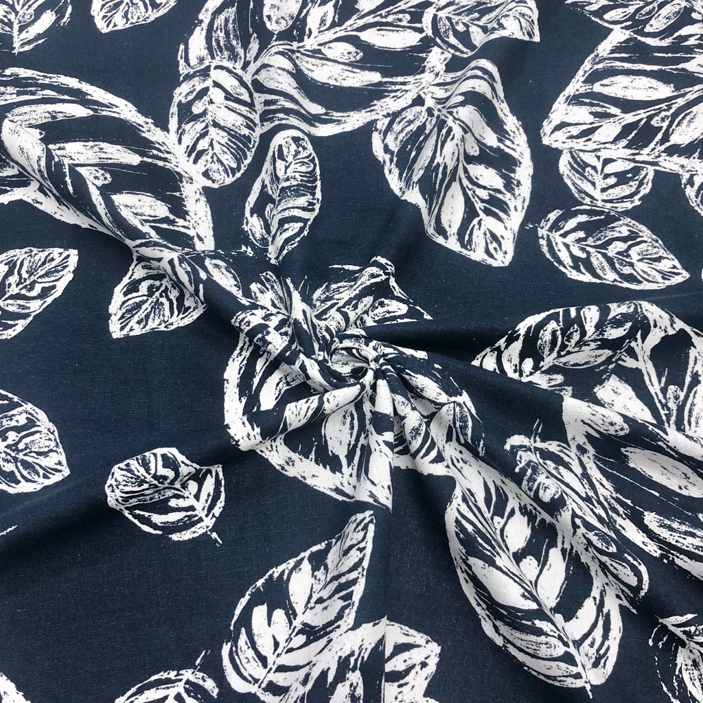 Large Leaves Linen Viscose Fabric