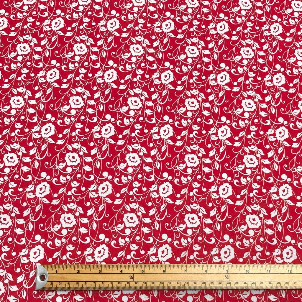 White Floral Vines Polycotton Fabric - Pound Fabrics