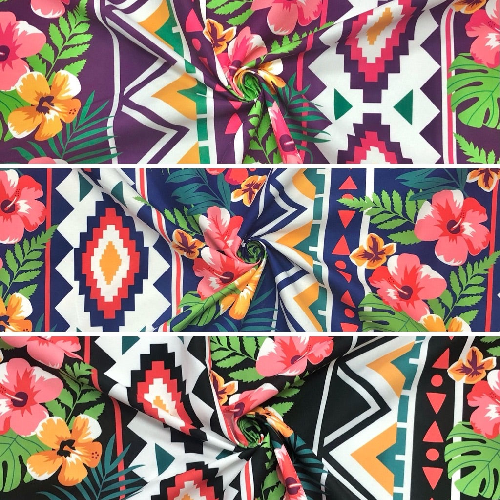 Tropical Geometric Floral Cotton-Touch Polyester Fabric