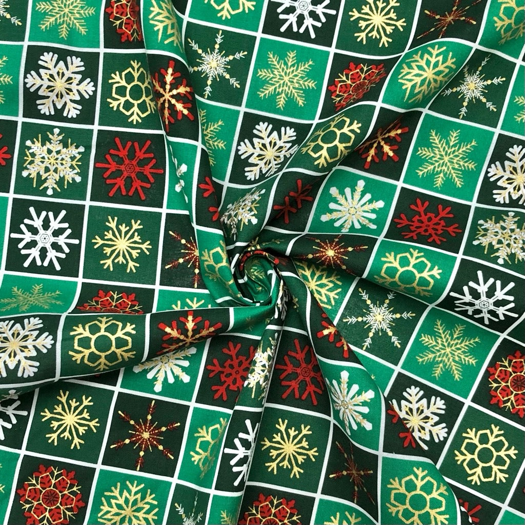 Snowflakes Tiles Cotton Fabric