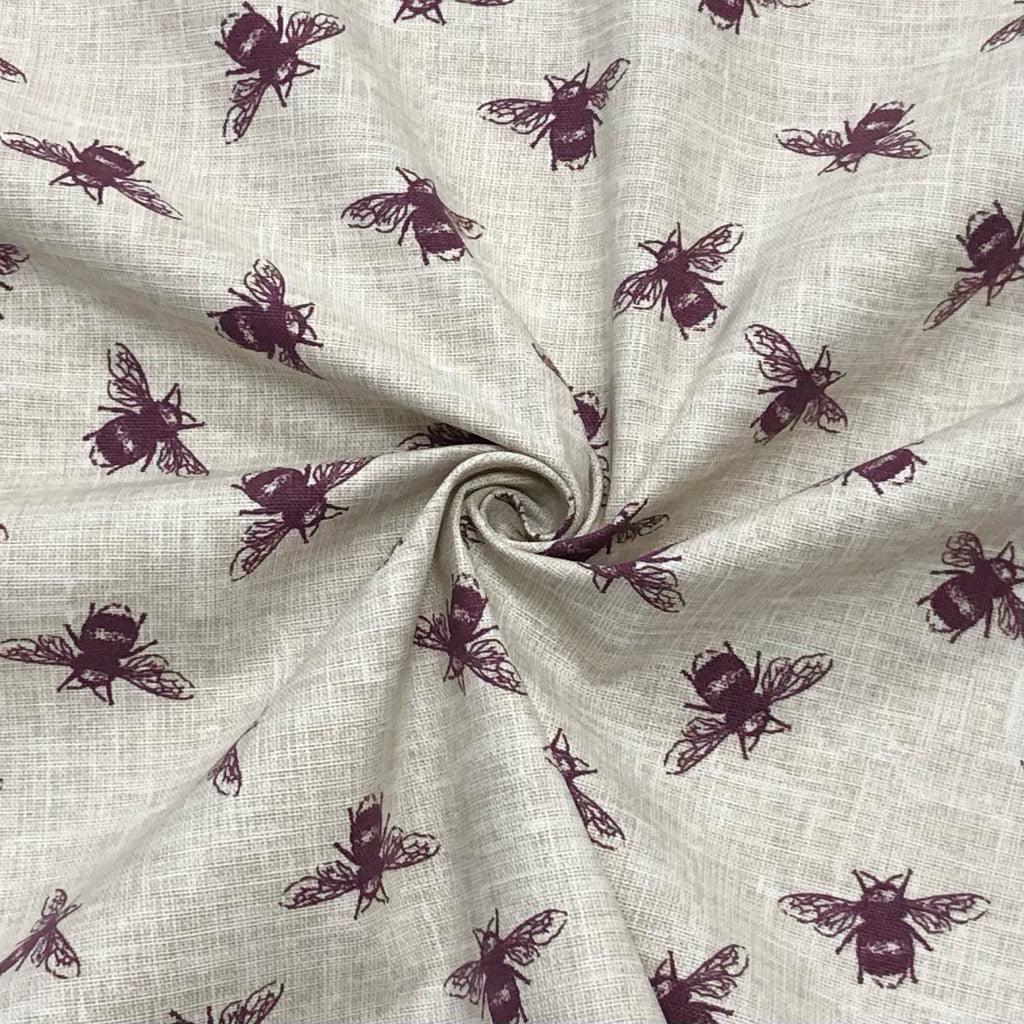 Dark Purple Bees Cotton Canvas Fabric - Pound Fabrics