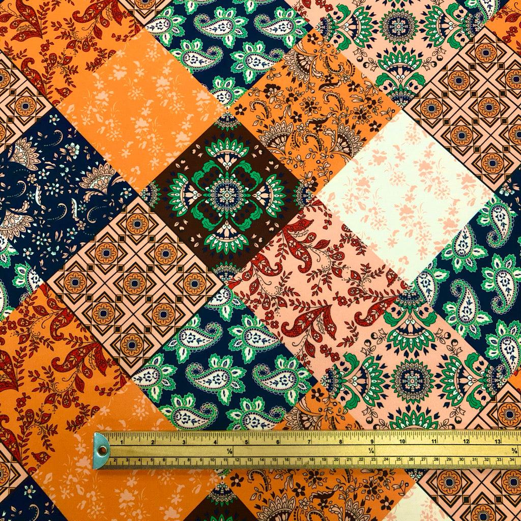 Paisley Floral Tiles Cotton-Touch Polyester Fabric - Pound Fabrics