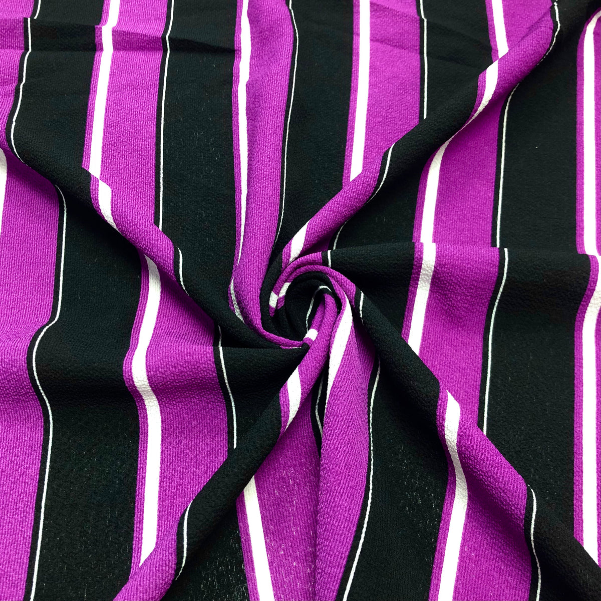 Black &amp; Purple Stripes Bubble Crepe Fabric