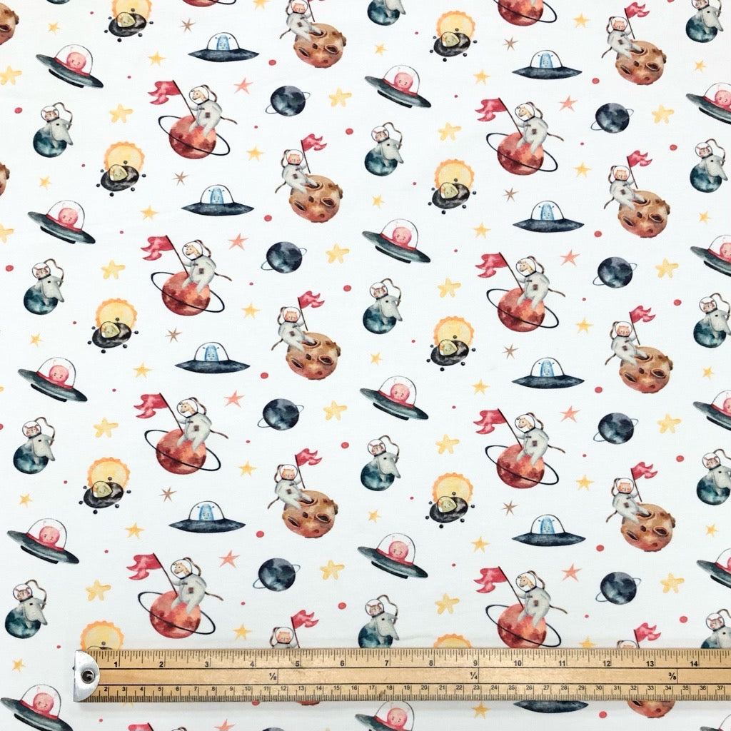 Animals and Planets Digital French Terry Fabric