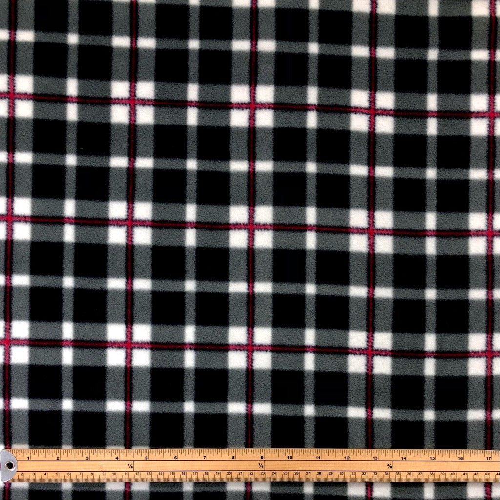 Black Checkered Anti Pill Polar Fleece Fabric