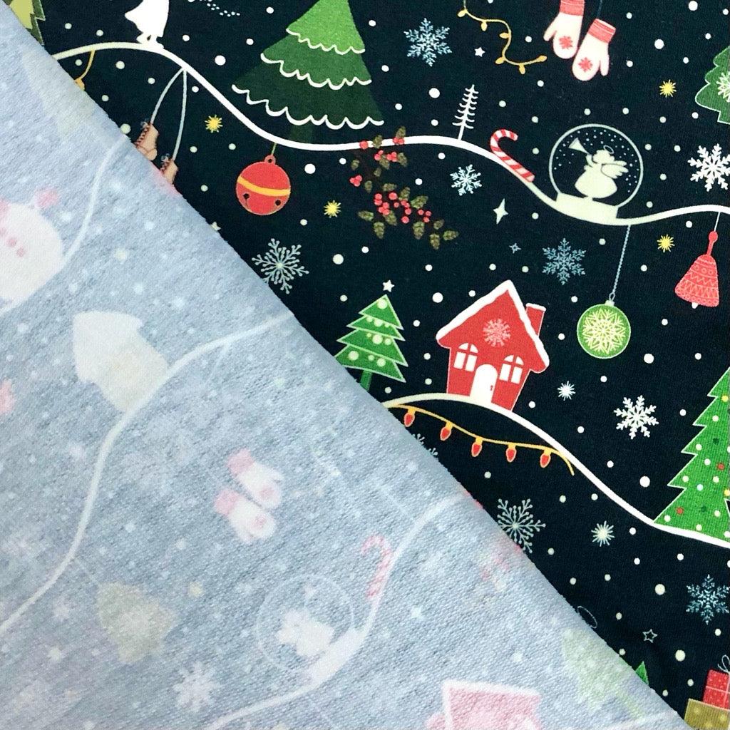 Snowy Christmas on Midnight French Terry Fabric - Pound Fabrics