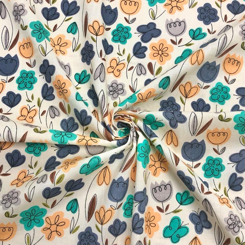 Minimalist Flowers Polycotton Fabric - Pound Fabrics