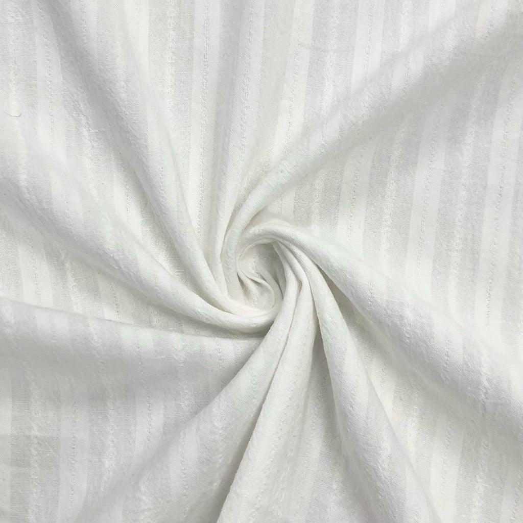 Cream Striped Embroidered Cotton Fabric - Pound Fabrics