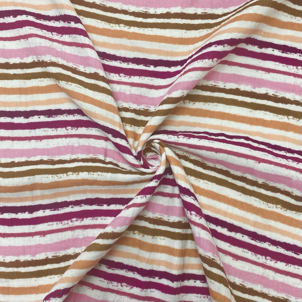 Pink/Purple/Caramel Stripes Double Gauze Fabric