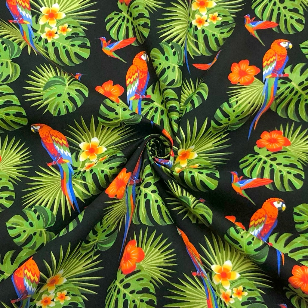 Parrots in the Jungle Rose &amp; Hubble Cotton Poplin Fabric