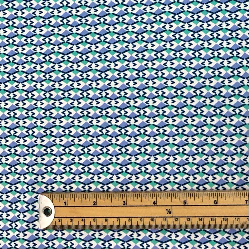 All Over Green Purple & White Geometric Patterns on Lycra Spandex Fabric - Pound Fabrics
