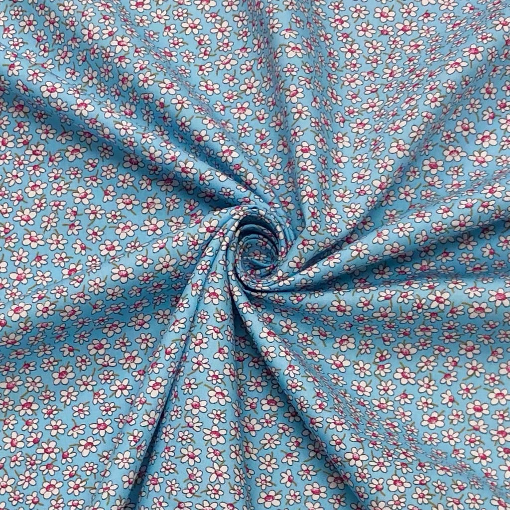 Sketched Mini Flowers Rose &amp; Hubble Cotton Poplin Fabric