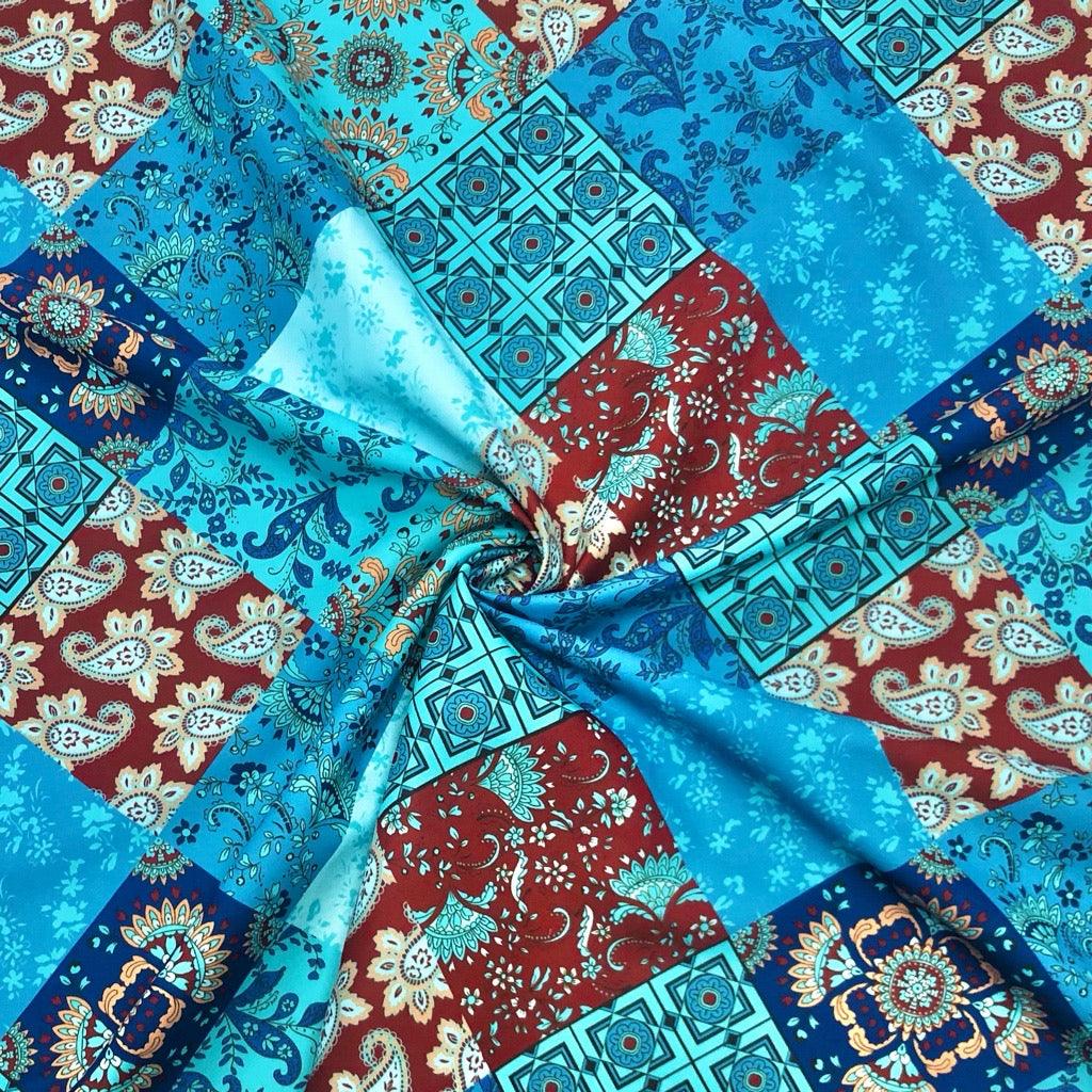 Paisley Floral Tiles Cotton-Touch Polyester Fabric - Pound Fabrics