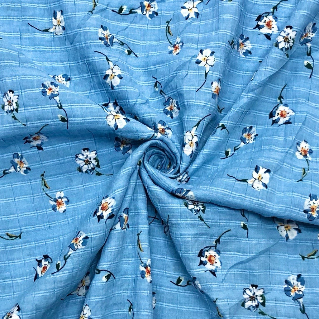 Single Floral Cotton Seersucker Fabric