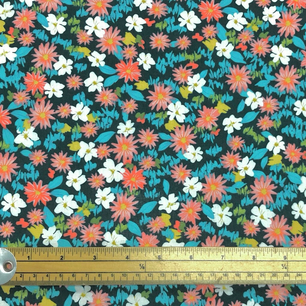 Multicoloured Flower Field Cotton Poplin Fabric
