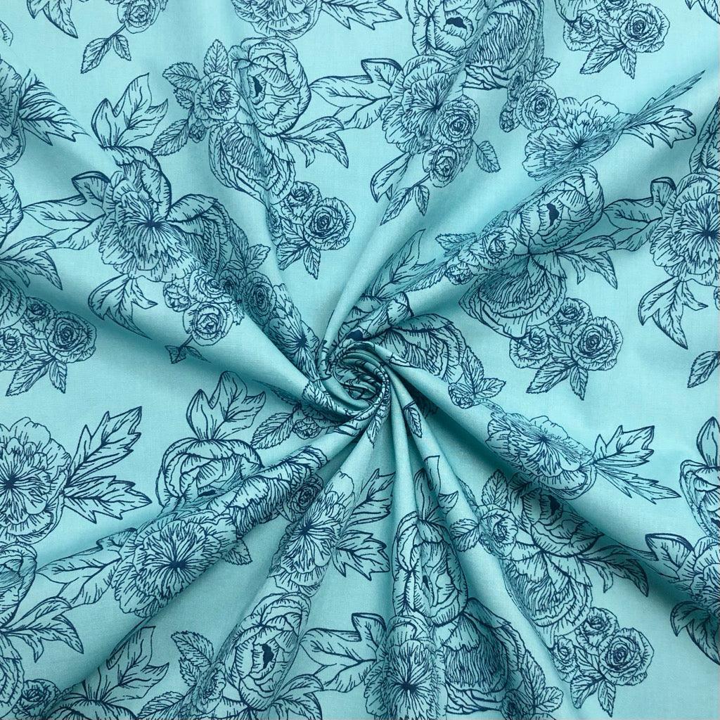 Roses and Peonies Polycotton Fabric - Pound Fabrics