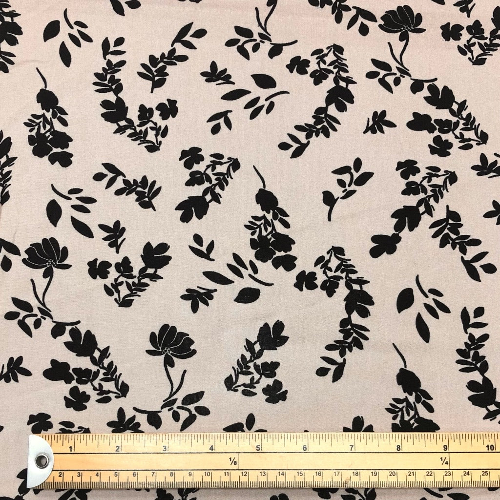 Flower Silhouette Viscose Challis Fabric