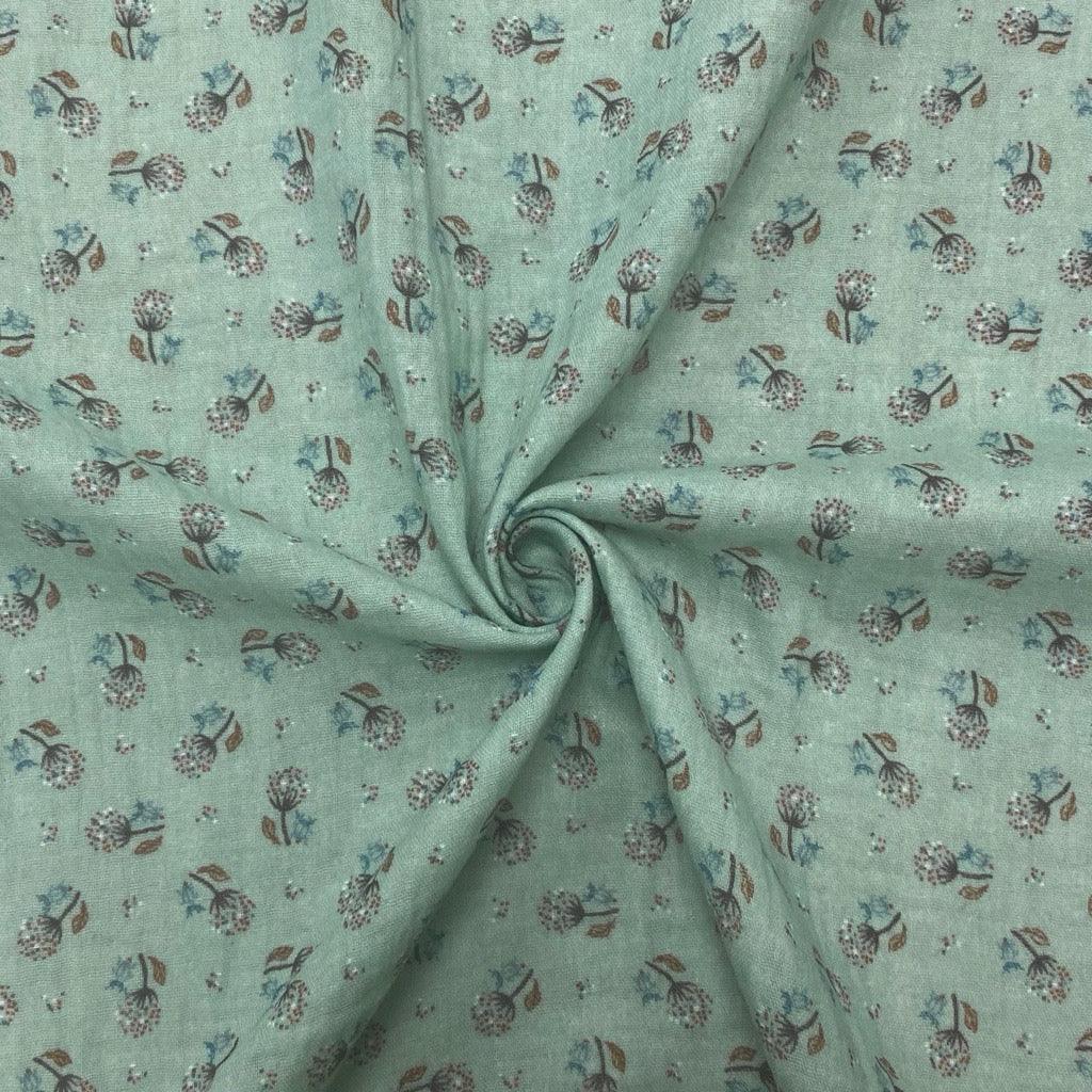Dandelions on Mint Double Gauze Fabric - Pound Fabrics