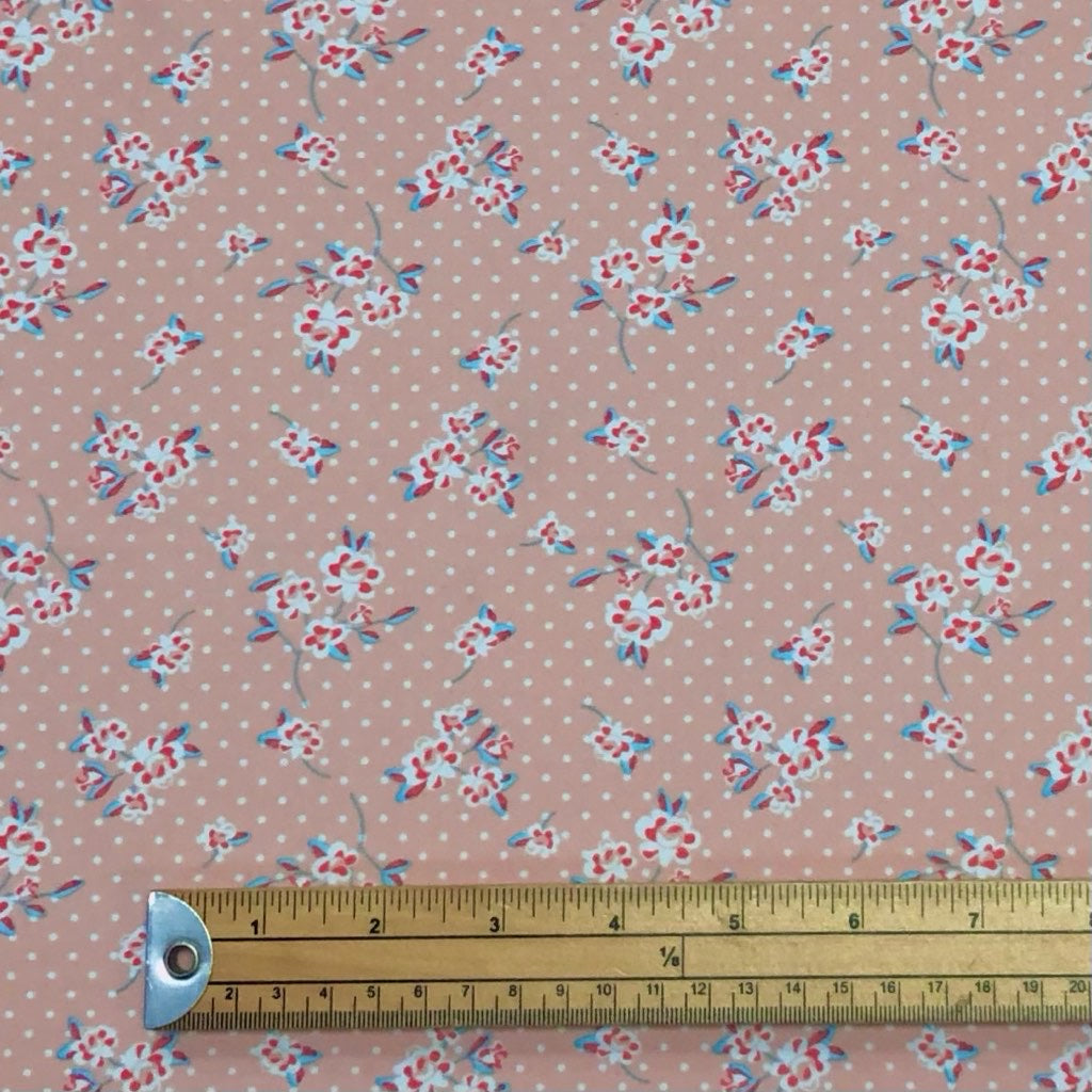 Small Flowers &amp; Polka Dots on Pink Lycra Spandex Fabric