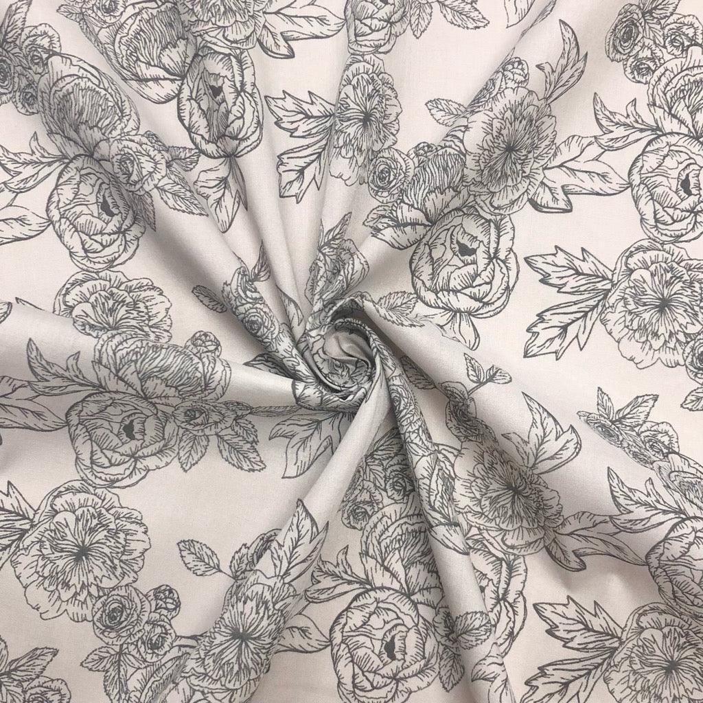 Roses and Peonies Polycotton Fabric - Pound Fabrics