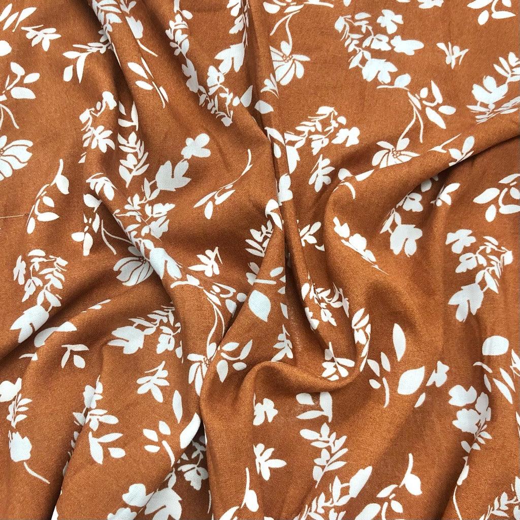 Flower Silhouette Viscose Challis Fabric - Pound Fabrics