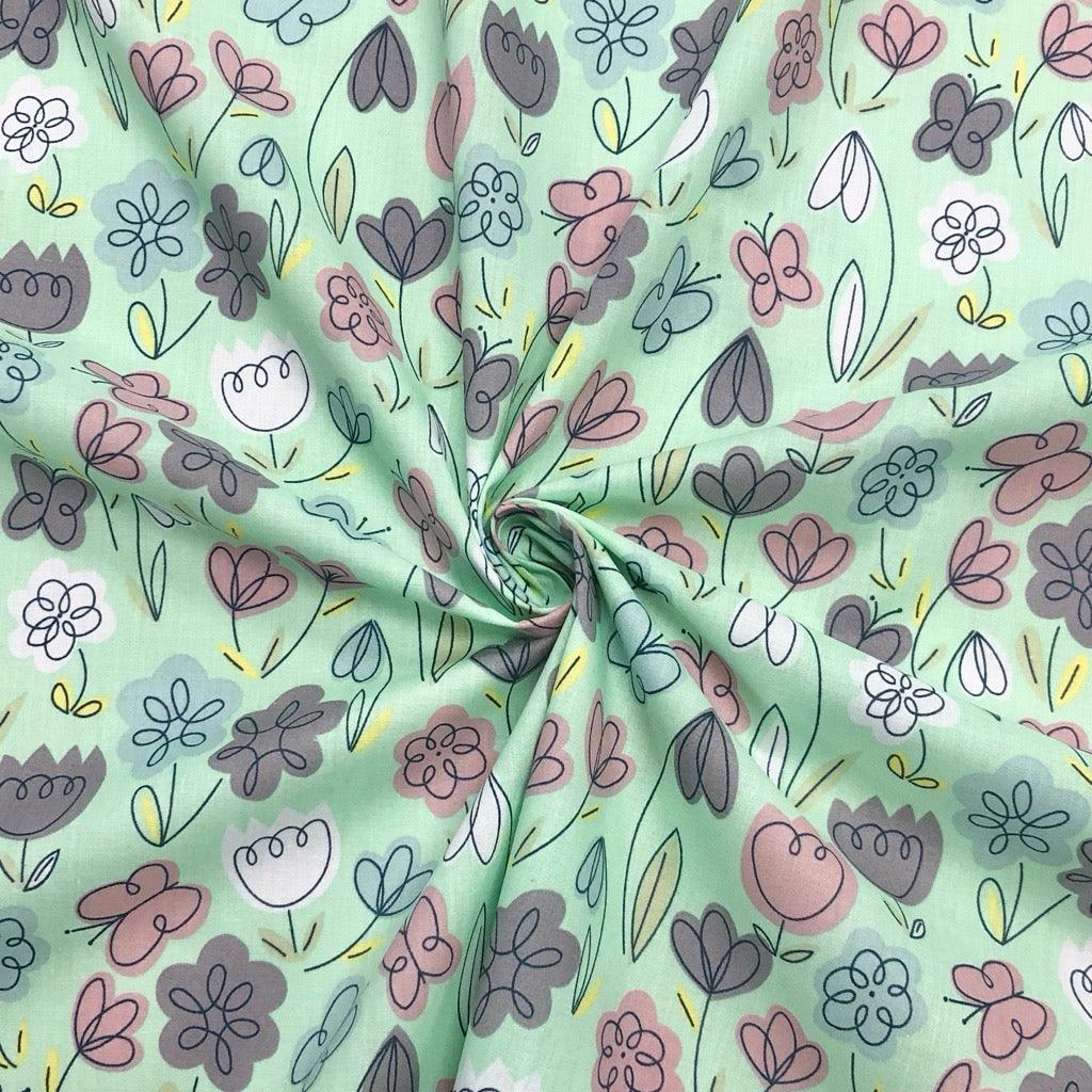 Minimalist Flowers Polycotton Fabric - Pound Fabrics