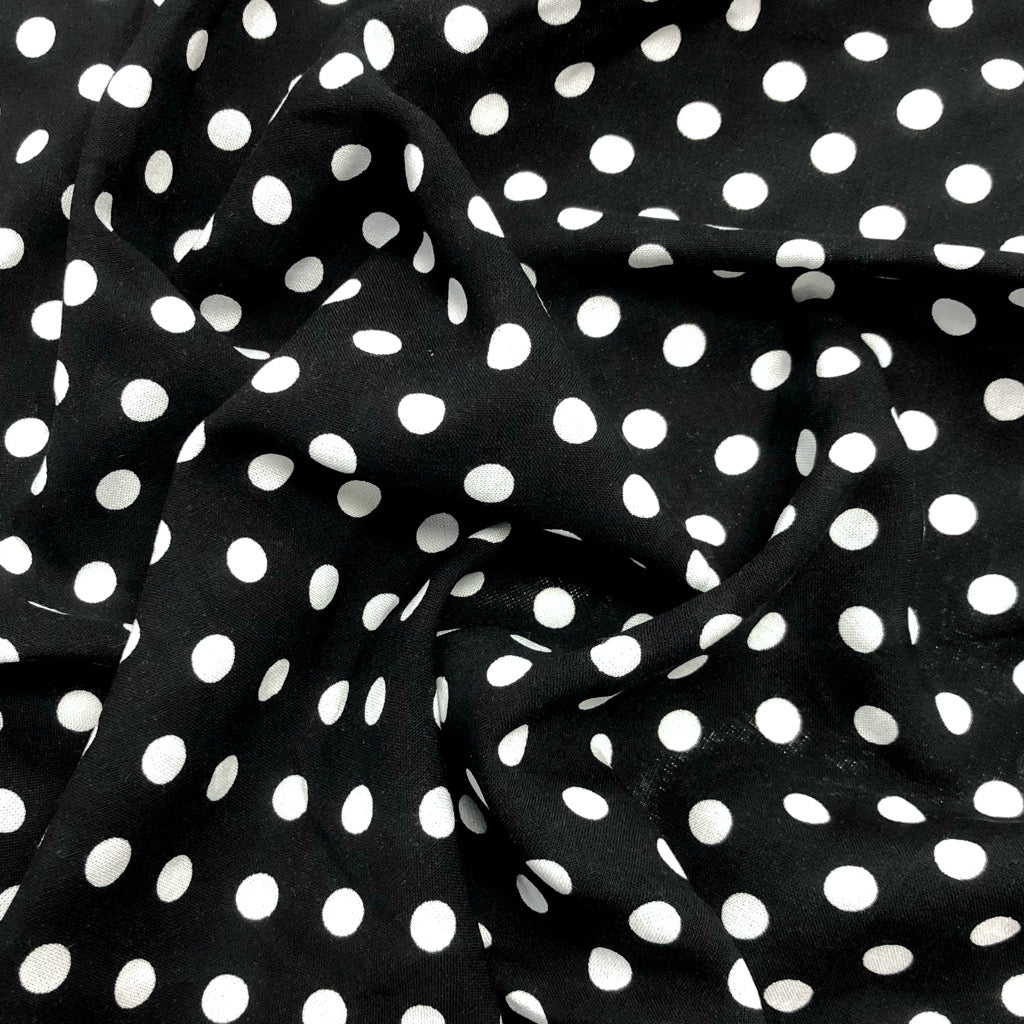 White Polka Dots Viscose Challis Fabric
