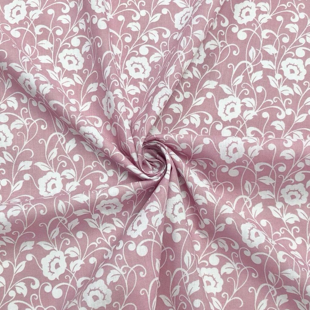 White Floral Vines Polycotton Fabric - Pound Fabrics