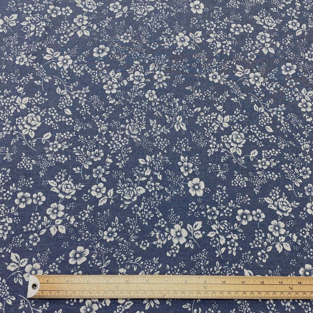 Multi Floral Chambray Denim Fabric - Pound Fabrics