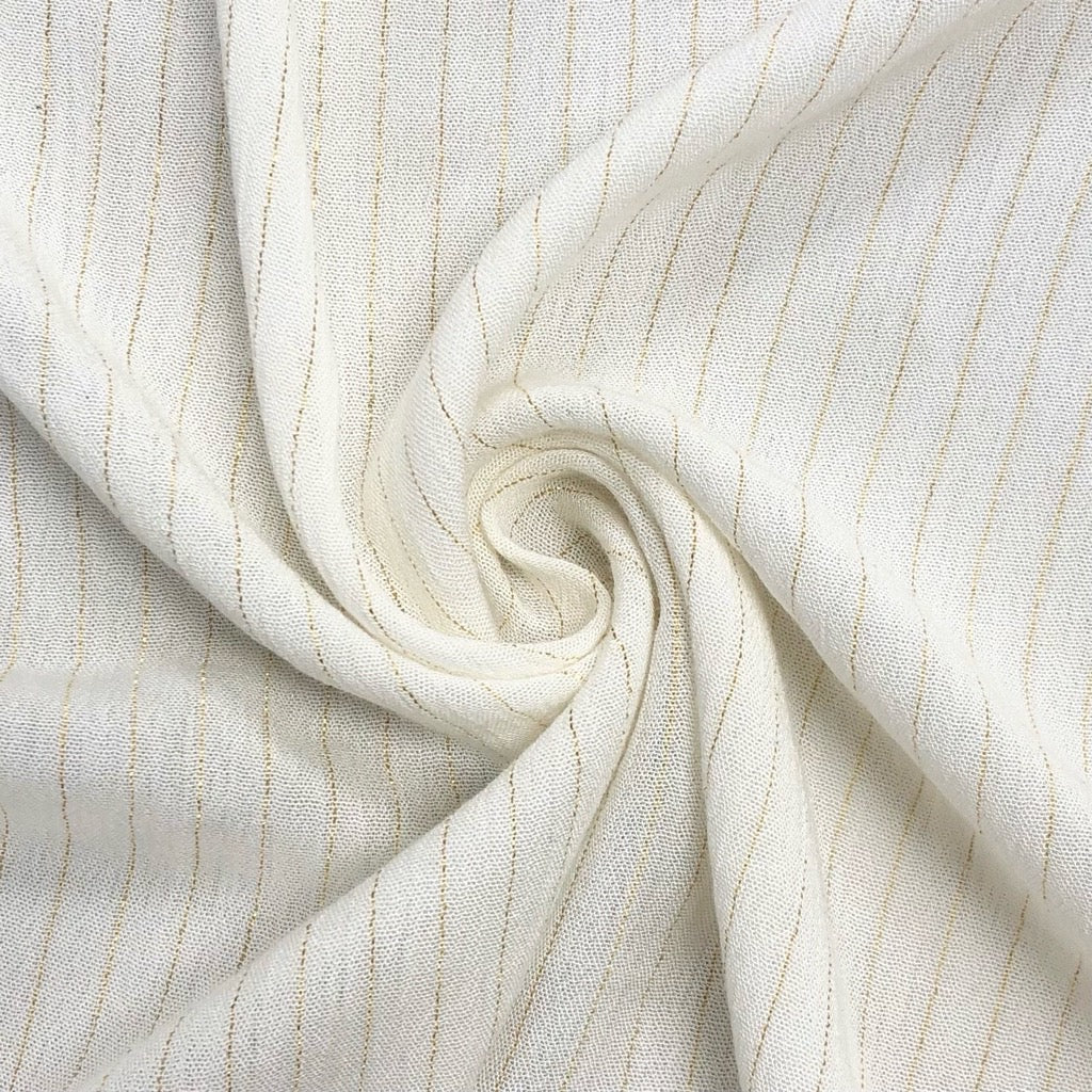 Small Gold Lurex Stripe on Cream Viscose Fabric
