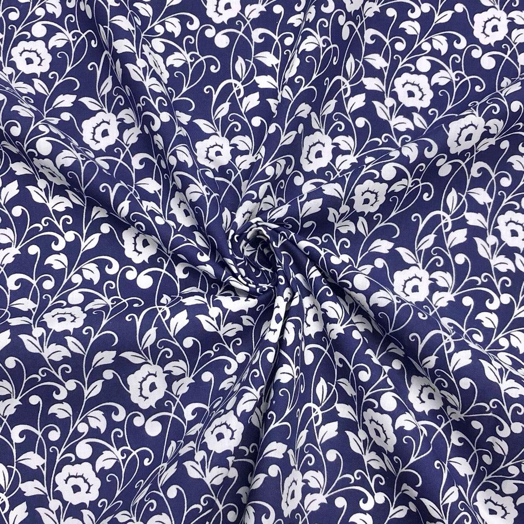 White Floral Vines Polycotton Fabric - Pound Fabrics