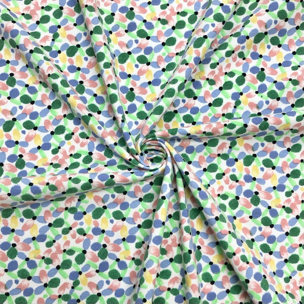 Colourful Dotted Flowers Cotton Jersey Fabric