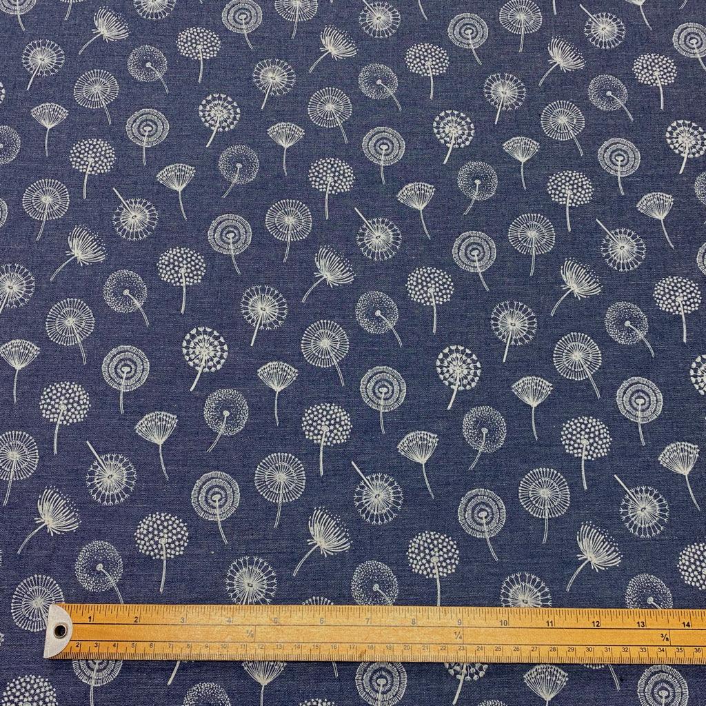 Dandelions Chambray Denim Fabric - Pound Fabrics