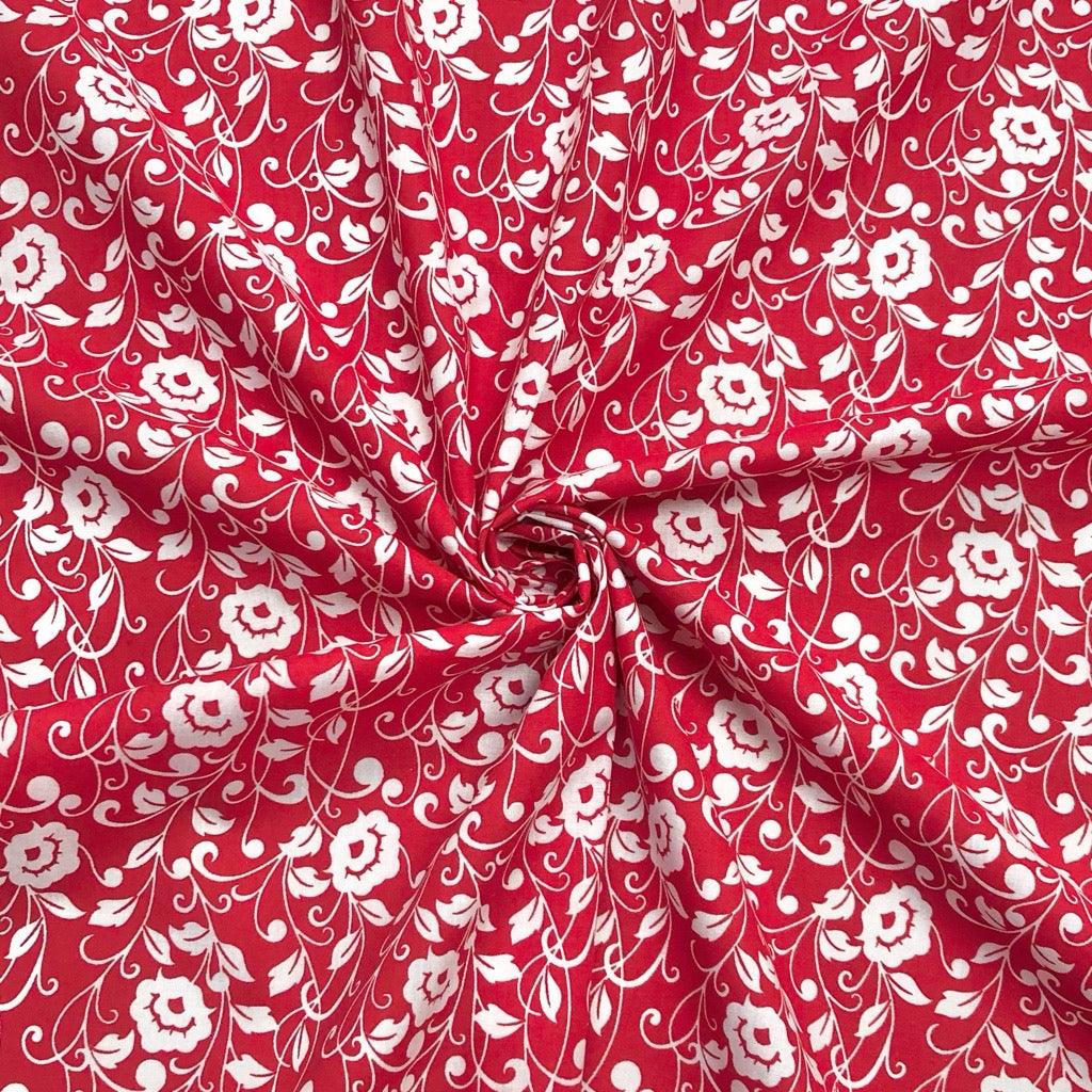 White Floral Vines Polycotton Fabric - Pound Fabrics